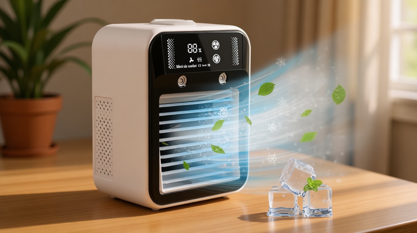 Portable Air Conditioner, Rechargeable Mini Air Conditioner Evaporative Air Cooler With 2 Speeds, Unit 2 Cool Air Spray, Digital Display Car AC Fan, Portable AC for Car Bedroom Office Camping