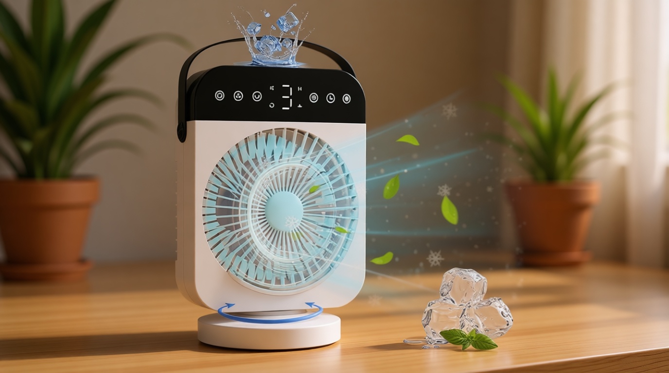 Portable Air Conditioner, Personal Mini Air Conditioner Cooling Fan with 5 Speeds, 70° Oscillation, Evaporative Air Cooler 1/2/4/8H Timer, 7 LED Night Light Portable AC for Car Camping Bedroom Office