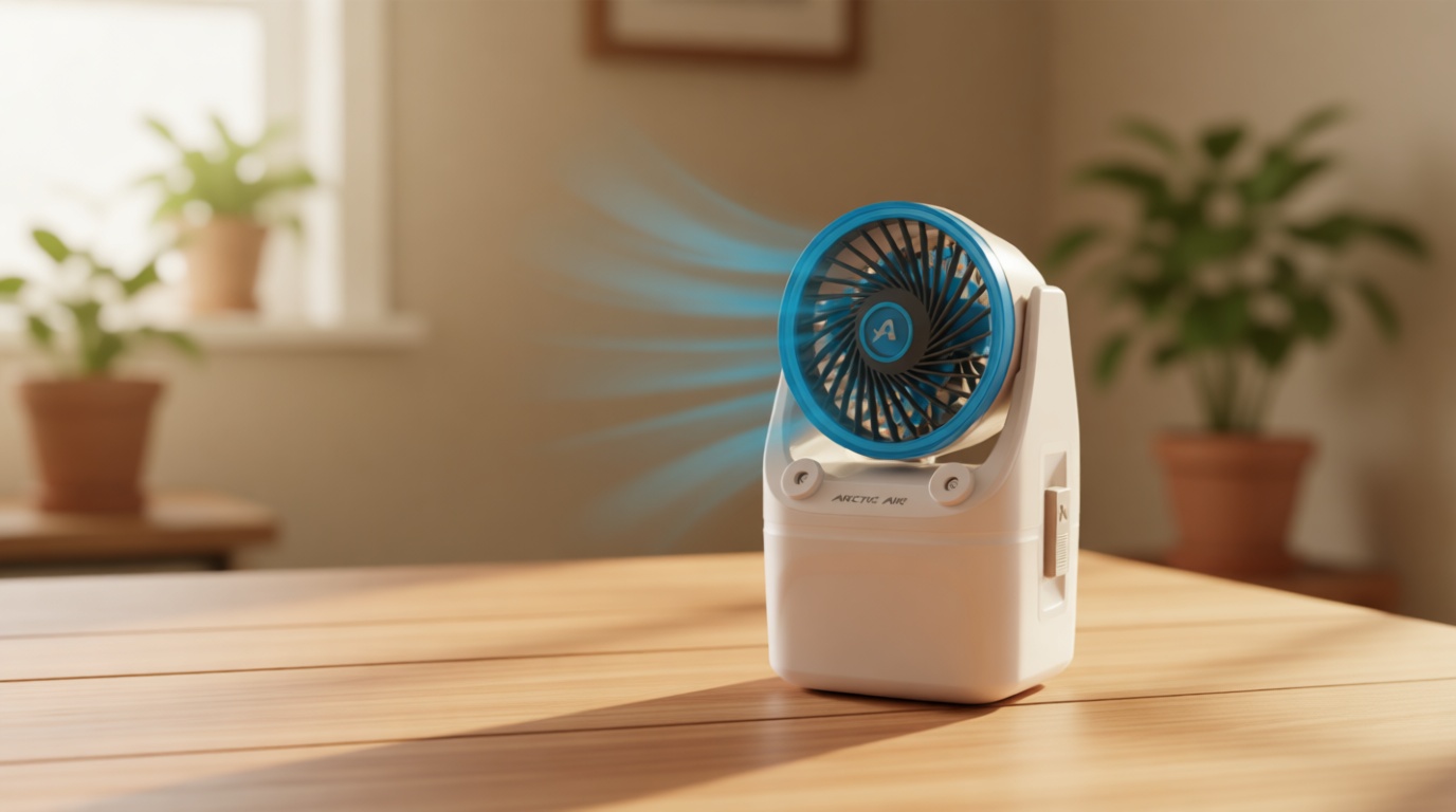 Arctic Air Ice Jet X3 Portable Air Cooler,Dual Mist Modes, Up to 8-Hour Cooling Time, 3-Speed Portable Cooler with Adjustable Airflow, USB C, LED Mood Light, Lightweight, Great for Home & Travel