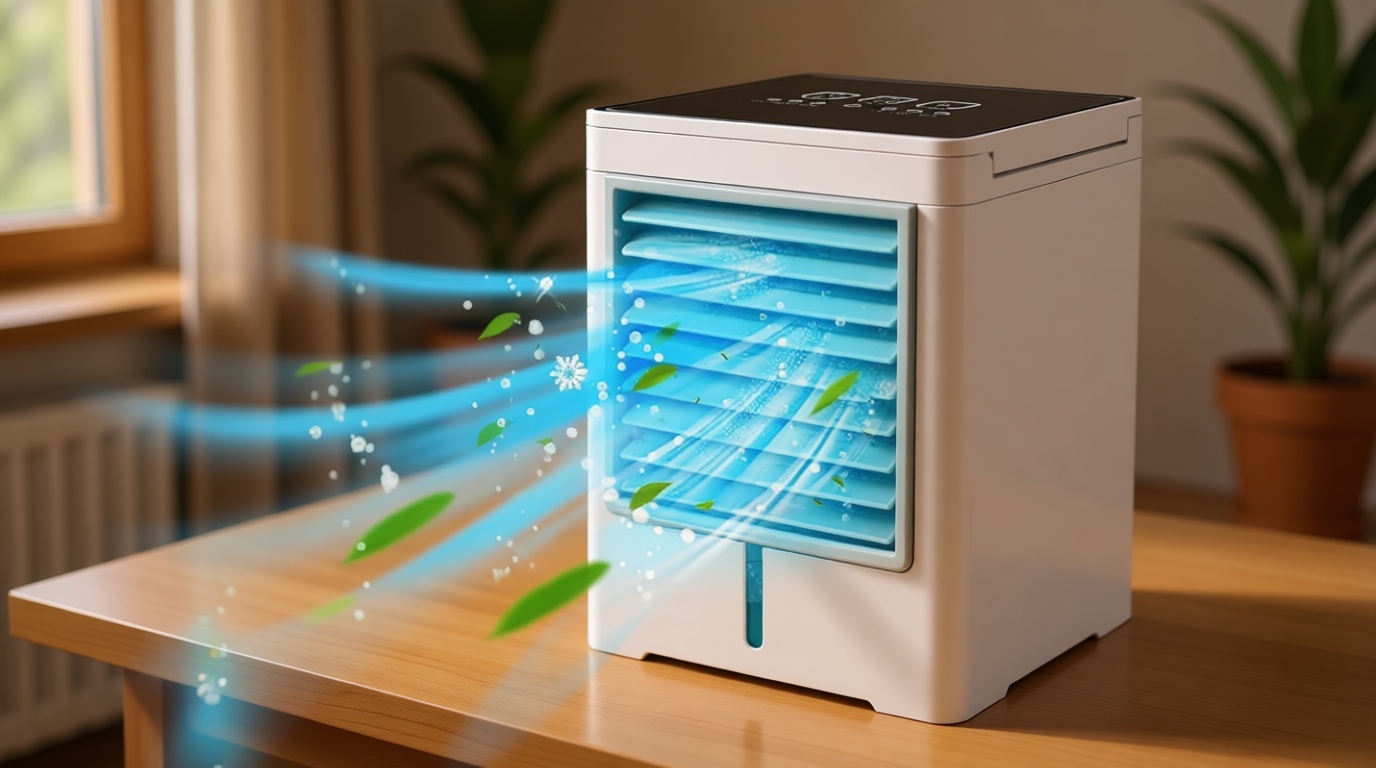 Portable Air Conditioners fan, Evaporative Air Cooler, USB Personal Mini Air Cooler with 3 Wind Speeds & 3 Timers Touch Screen Desktop Cooling Fan for for Home Room Camping Car Office