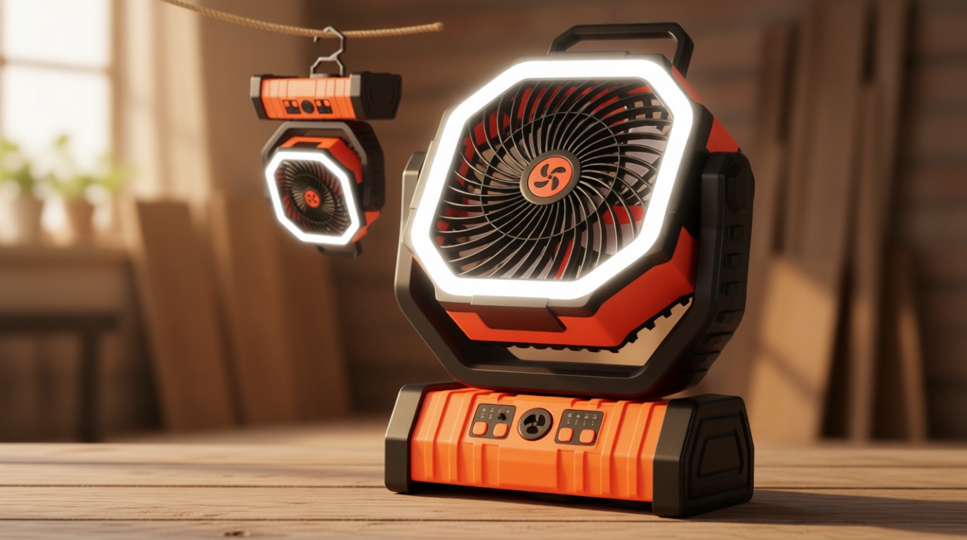 20000mAh Emergency Battery Powered Fan & LED Light, Battery Operated Rechargeable Fan for Power Outage, Car Defrosting, Indoor Use with 360° Oscillating & Hook, 8H Timer, Portable Camping Fan