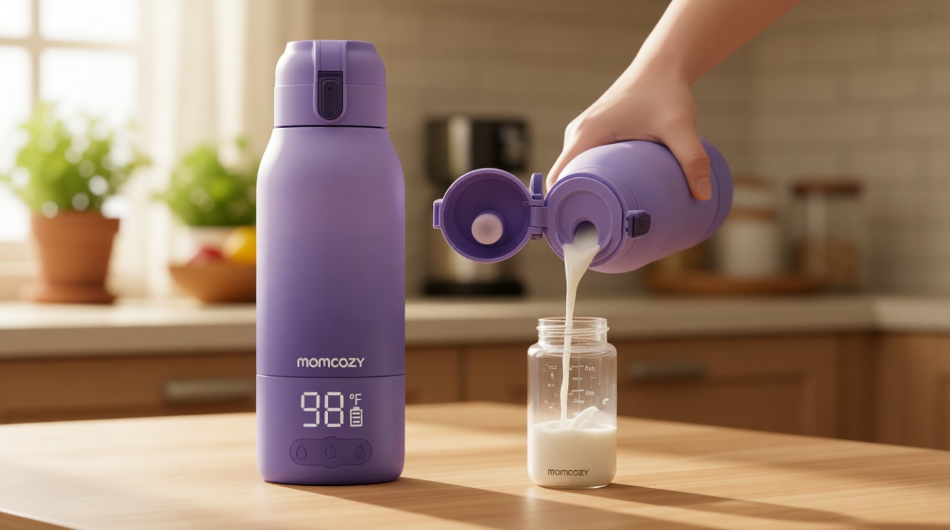 Momcozy Portable Bottle Warmer for Travel – Dual Heating Modes for Breast Milk & Water, Portable Milk Warmer with Fast Heating & Long Battery Life, 17 Ounces Large Capacity, Purple Global Recycled Standard