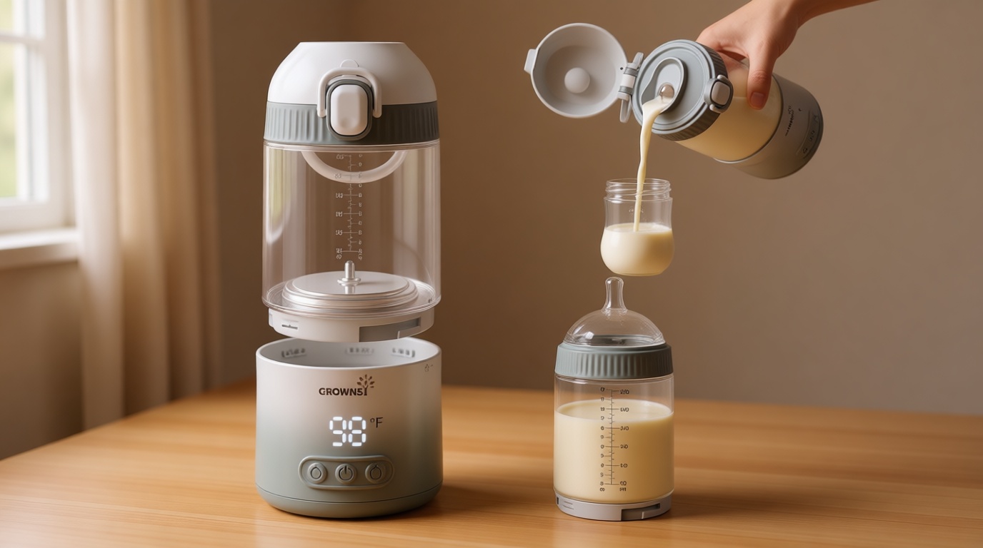 Grownsy Detachable Portable Bottle Warmer for Travel On the Go, All-in-One Milk Warmer with Nipple, Dual Heating Modes for Breastmilk & Formula, 2 Min Fast Heating, Long Battery Life Global Recycled Standard