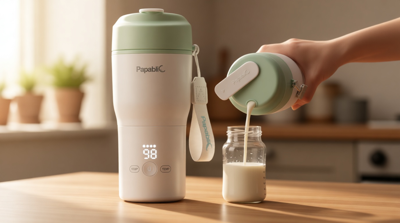 Papablic Portable Bottle Warmer, 85W Fast Baby Bottle Warmer for Travel & Home, Heats Breastmilk & Formula & Water, 4 Temperature Settings, Wide Mouth, Fits Car Cup Holder, RechaSeasalt Blue Global Recycled Standard