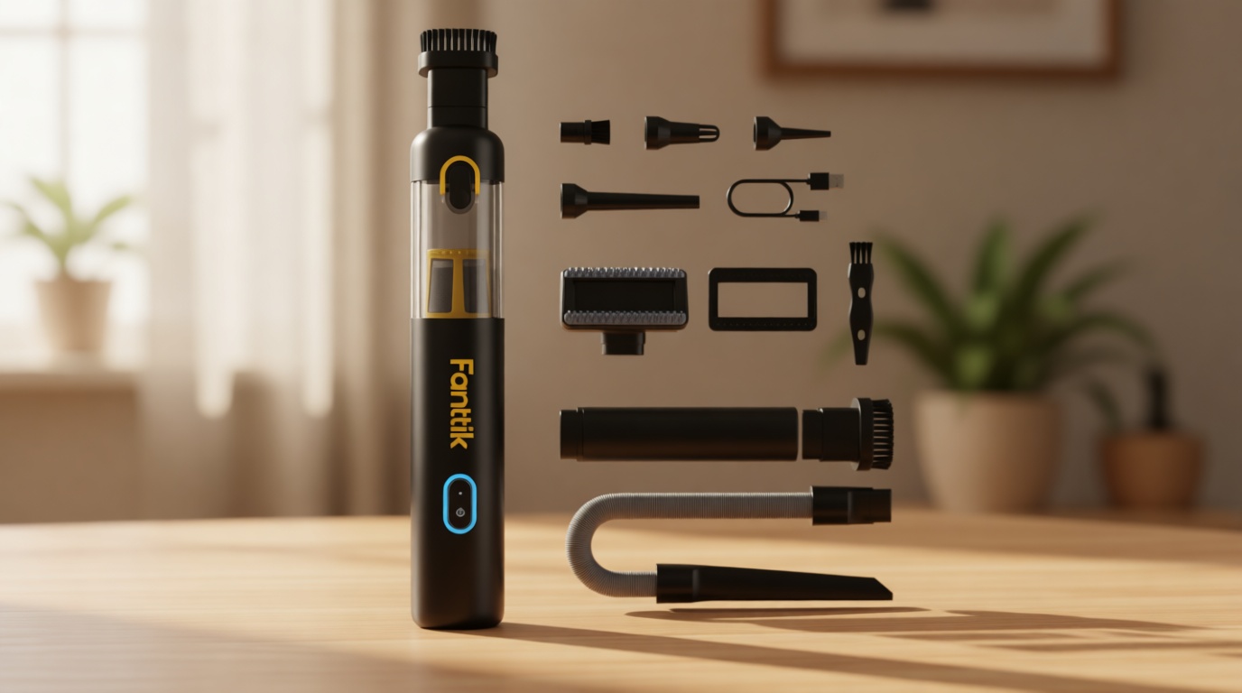 Fanttik Slim V8 APEX Car Vacuum, 4-in-1 Portable Mini Cordless Vacuum with 19000pa Suction Power, Type-C Charge, 2 Suction Modes, Handheld Vacuum for Small Jobs, Car, Office Desk, Keyboards (Black)