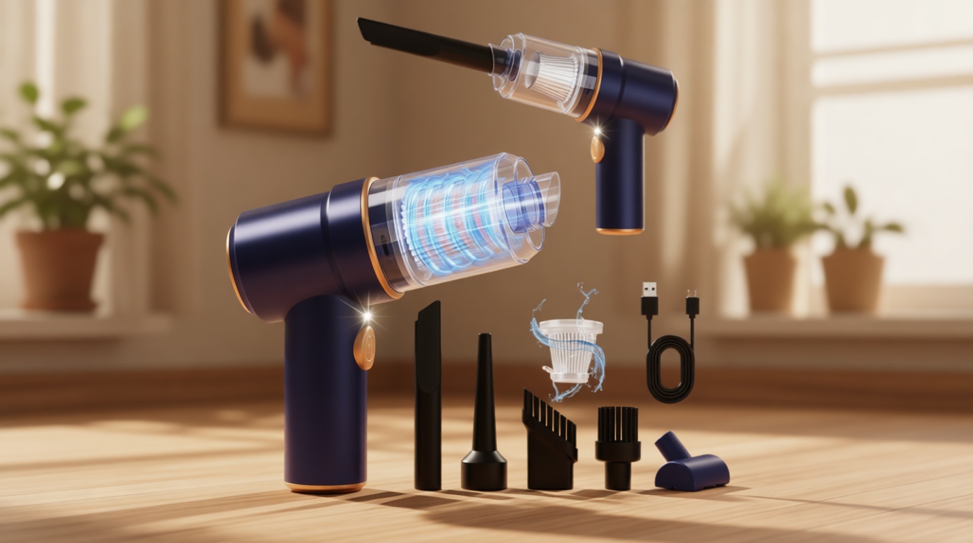 KMM Handheld Car Vacuum Cleaner, 9000Pa Vacuum Cleaner and Air Duster, 120W High Power Hand Held Vacuum with LED Light and Multi-Nozzles for Car, Home, Office, Pet ISCC PLUS