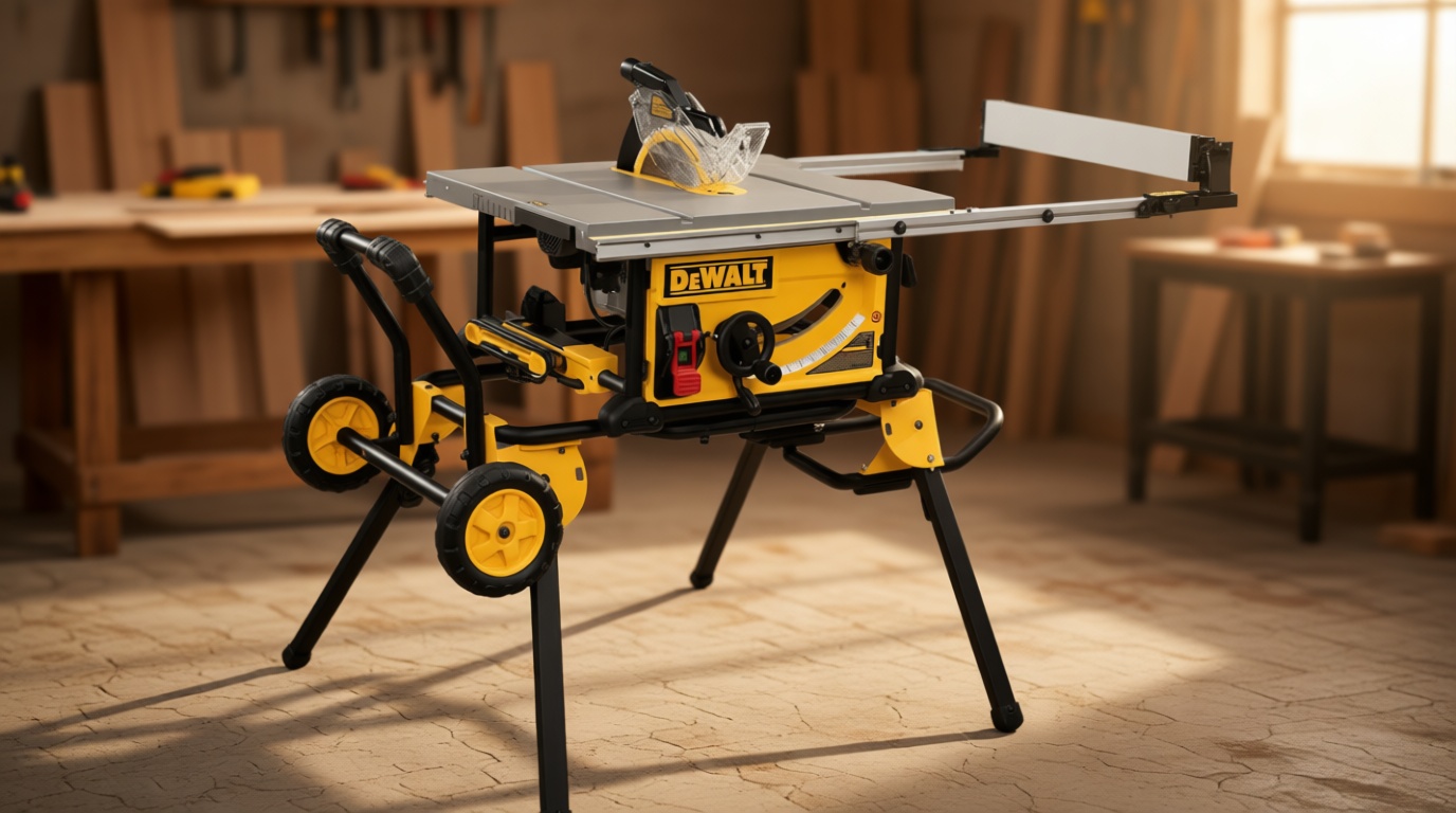 DEWALT Table Saw 10 Inch with Foldable Rolling Table Saw Stand, 15 Amp, 4800 RPM, 32-1/2-Inch Rip Capacity (DWE7491RS)