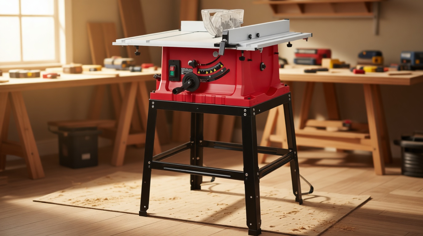 Table Saw 10 Inch, 15 Amp 5000RPM Powerful Tablesaw With Stand & Protective Cover