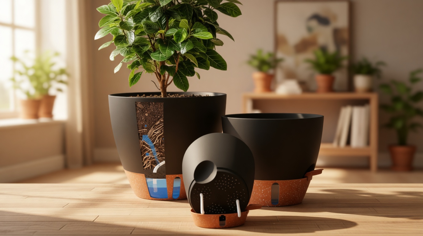 T4U 3 Pack Self Watering Pots (8+10+12) - Water Level Indicator & Deep Reservoir, Mess-Free Planters for Busy People, Beginners & Gardeners, Fits Pothos to Monstera, Indoor Outdoor Use (Black)