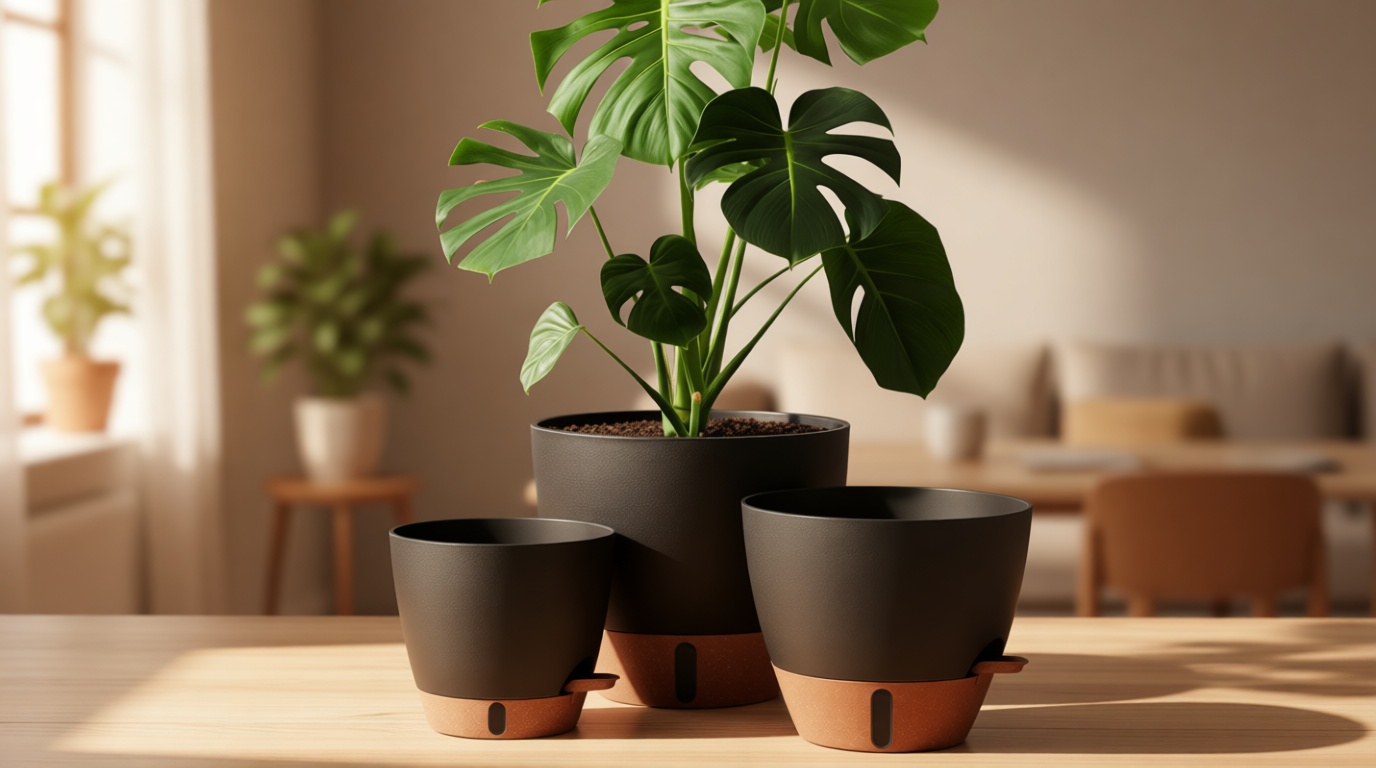 montresor 12/10/8 Inch Self Watering Pots for Indoor Plants Plastic Large Plant Pots for Outdoor Plants, Water Level Window & Spacious Reservoir Flower Pots Decorative Planter with Drainage and Tray