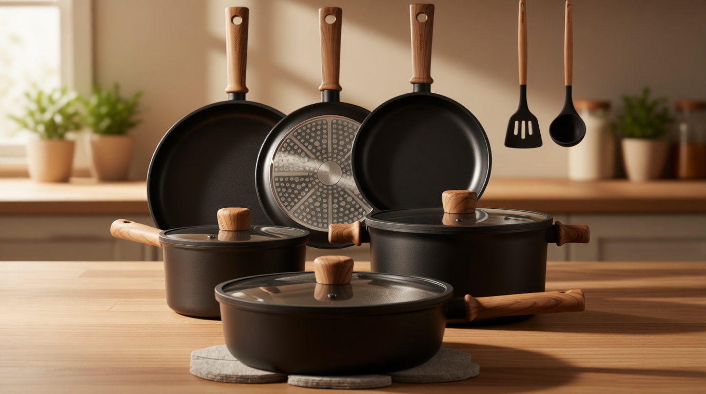 CAROTE Nonstick Pots and Pans, Induction Titanium Cookware Set 16pcs Kitchen Cooking Sets, Pot and Pan Non Stick w/Frying pan (PFOS, PFOA Free)