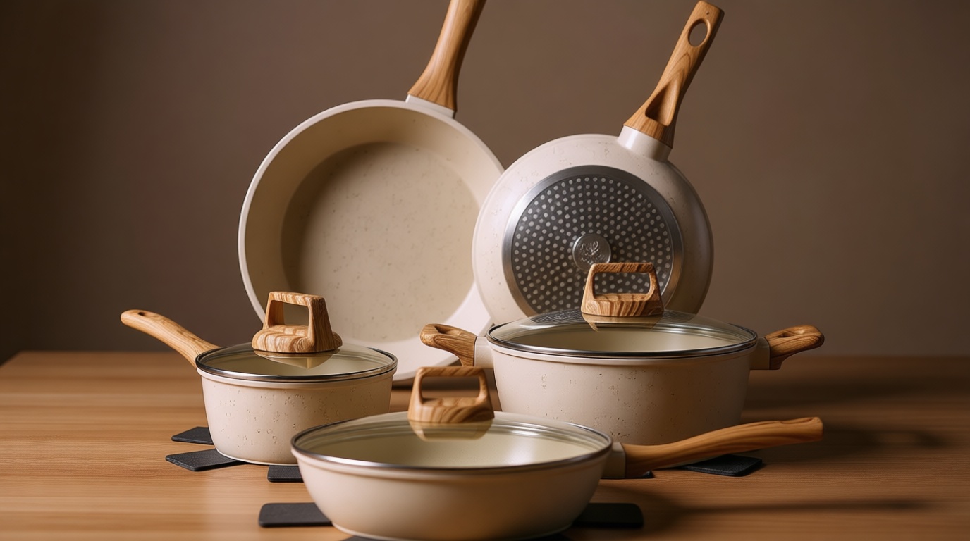 SODAY 12 Pcs Pots and Pans Set Non Stick, Cookware Sets White Granite Induction Cookware, Non-toxic Healthy Nonstick Kitchen Cooking Set with Frying Pan Set, Saucepans (PFAS/PFOA/PFOS Free) Recycled Claim Standard 100