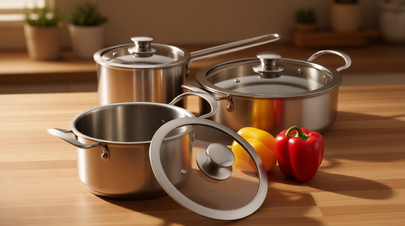 Aufranc Stainless Steel pots and pans set, 6 Piece Nonstick Kitchen Induction Cookware Set,Works with Induction/Electric and Gas Cooktops, Nonstick, Dishwasher