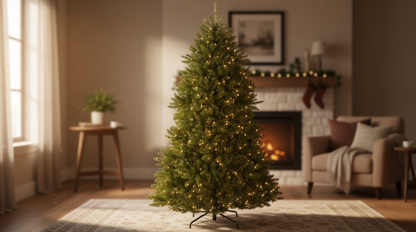 National Tree Company 7 ft Pre-Lit Dunhill Fir Full Artificial Christmas Tree, 700 Warm White LED Lights, 2,144 Tips, Includes Stand, Green