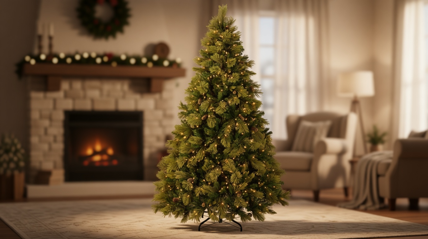 National Tree Company 7.5 ft Pre-Lit Carolina Pine Artificial Christmas Tree, 750 Clear Lights, 1,399 Tips, Includes Stand, Green