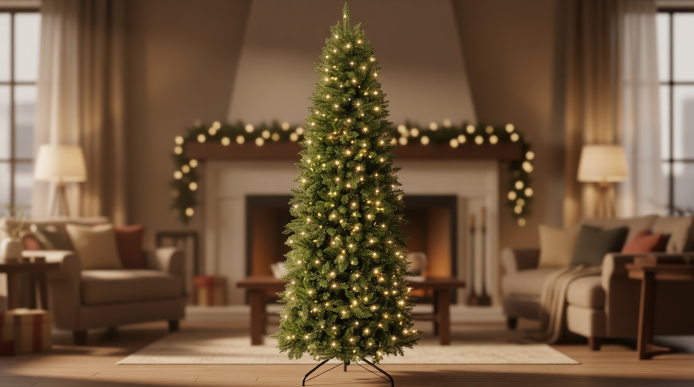 Best Choice Products Prelit Pencil Christmas Tree, 6ft Premium Artificial Tree, Realistic Lighted Spruce Holiday Decor w/Warm White Lights, Base