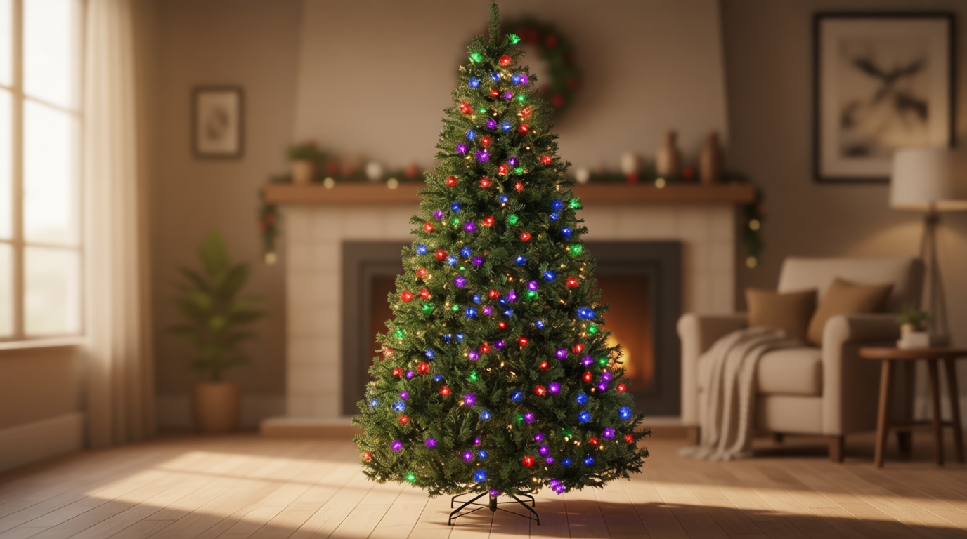 Best Choice Products 6ft Pre-Lit Christmas Tree Premium Hinged Artificial Pine Lighted Holiday Tree for Home, Office w/ 1,000 Branch Tips, 250 Multicolored Lights, Metal Hinges, Foldable Base