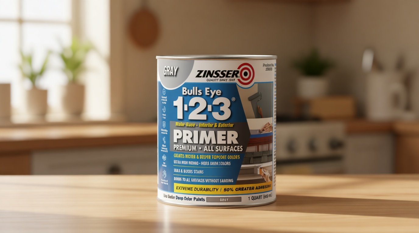 Zinsser 286258 Bulls Eye 1-2-3 All Surface Primer, Quart, Gray