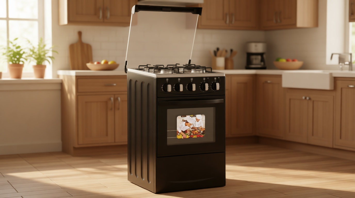 20-inch LPG (Propane) Gas Range, 4-Burner Cooktop with 62L Oven, 201 Stainless Steel, Black Glass Lid, Electronic Ignition, for Kitchen