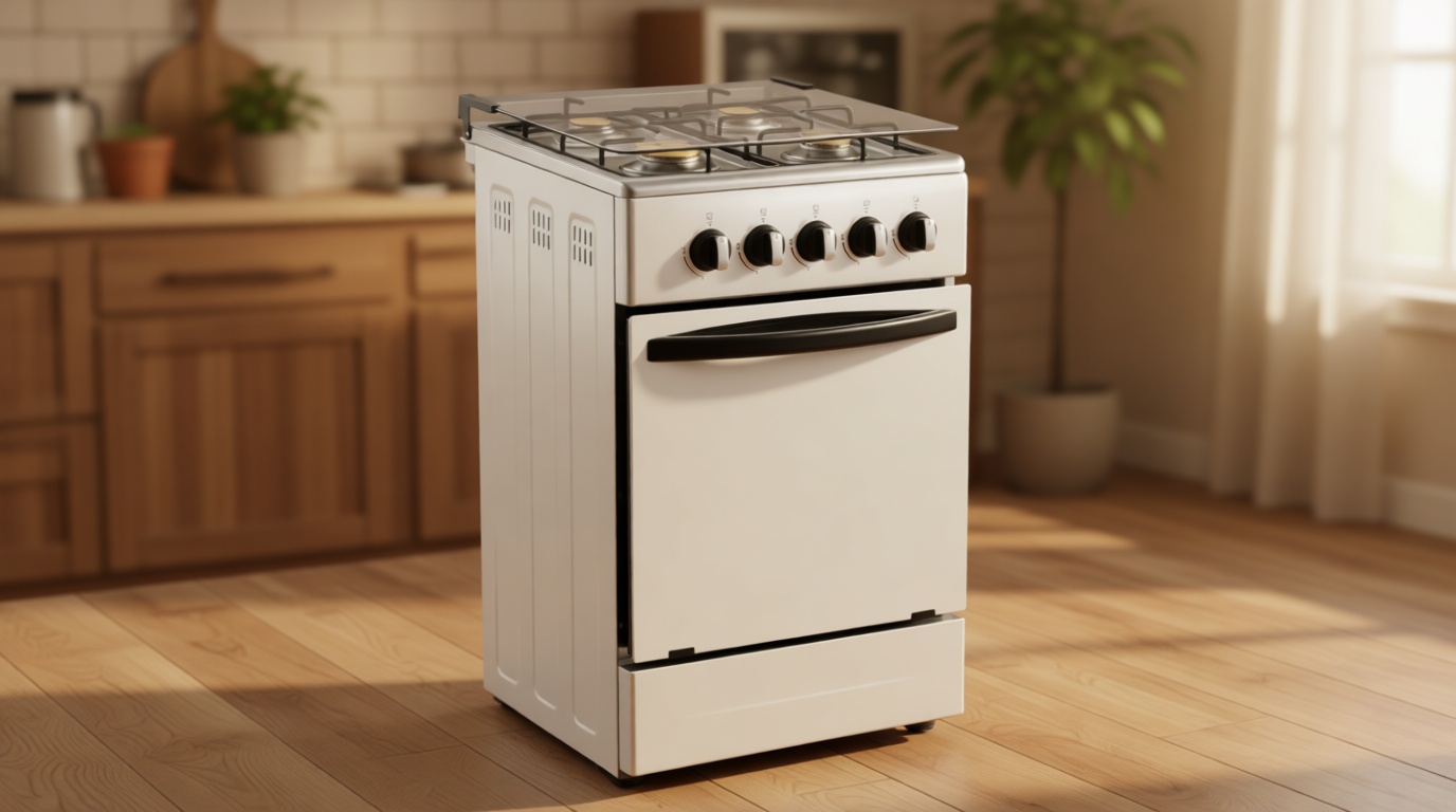 20-Inch Gas Range with 4 Burners, 68L Rotary Baking Oven, Stainless Steel Body, Double Layer Tempered Glass Door (NG-LPG Conversion Kit)