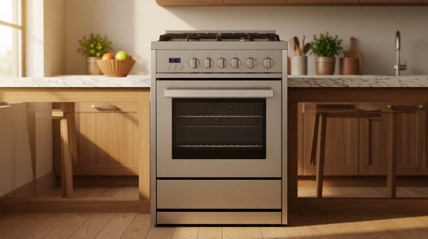 COSMO COS-244AGC 24 in. Nebula Collection 2.73 cu. ft. Gas Range, 4 Burners, Rapid Convection Oven, Cast Iron Grates in Stainless Steel