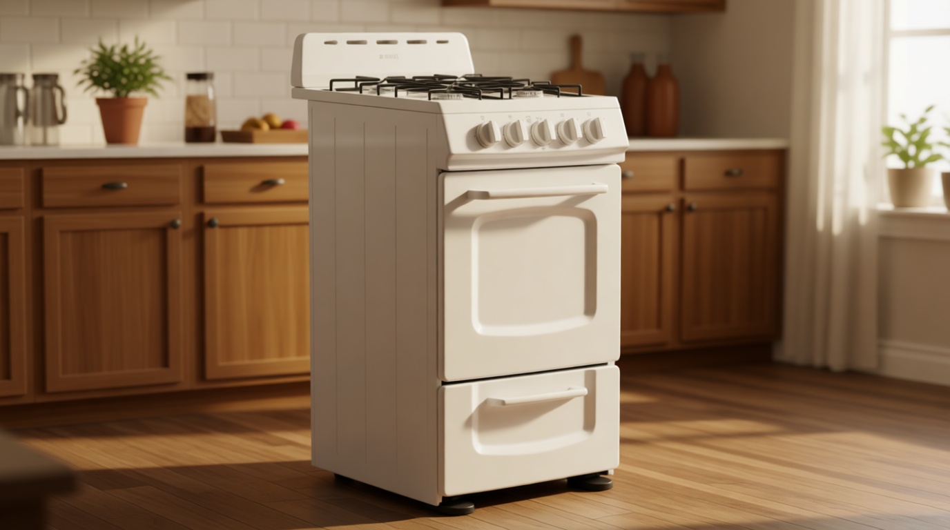 Avanti Gas Range Oven, Compact Freestanding Design, 4 Burners with Electronic Ignition, 2.1 Cu.Ft. Capacity Features Solid Door Storage Drawer Broiler and Accessories, 20-Inch, White