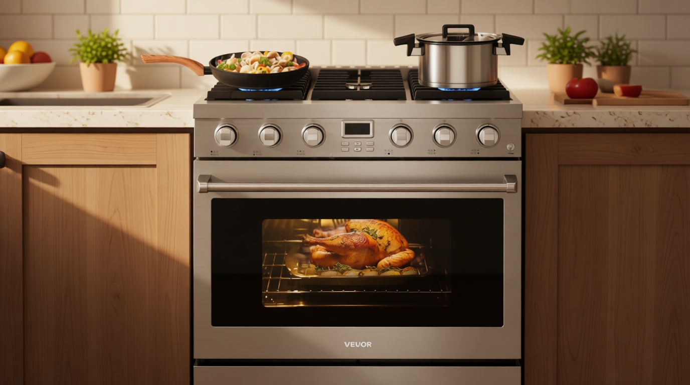 VEVOR Gas Range Oven, 36 Inches Width, Freestanding Stainless Steel Stove and Oven with 6 Sealed Cooktop Burners, Easy Reach Racks, Halogen Light, 6.0 Cu. Ft. Capacity, for Home Apartment Kitchen