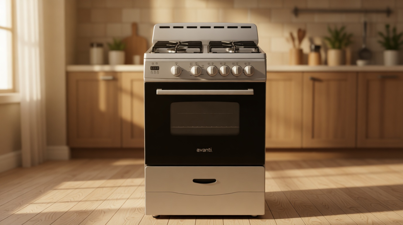 Avanti Compact Gas Range Oven 24-Inch with 4 Sealed Burners Automatic Electronic Ignition Large 2.6 cu.ft. Oven Storage Drawer Glass Door and Oven Light, in Stainless Steel