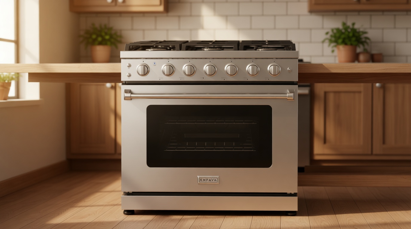 Empava 36" Professional Gas Range with 6 High-Output Sealed Burners, Convection Oven & Infrared Broiler for Luxury Home Cooking, Heavy-Duty Cast-Iron Grates, Stainless Steel Design