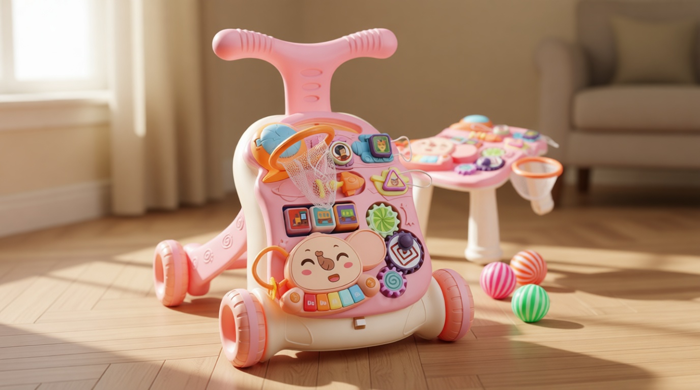 CUTE STONE 2-in-1 Baby Walker for Girls, Toddlers Learning Walker, Early Educational Push Walking Toys with Detachable Activity Center for Infants 12+ Months Global Recycled Standard