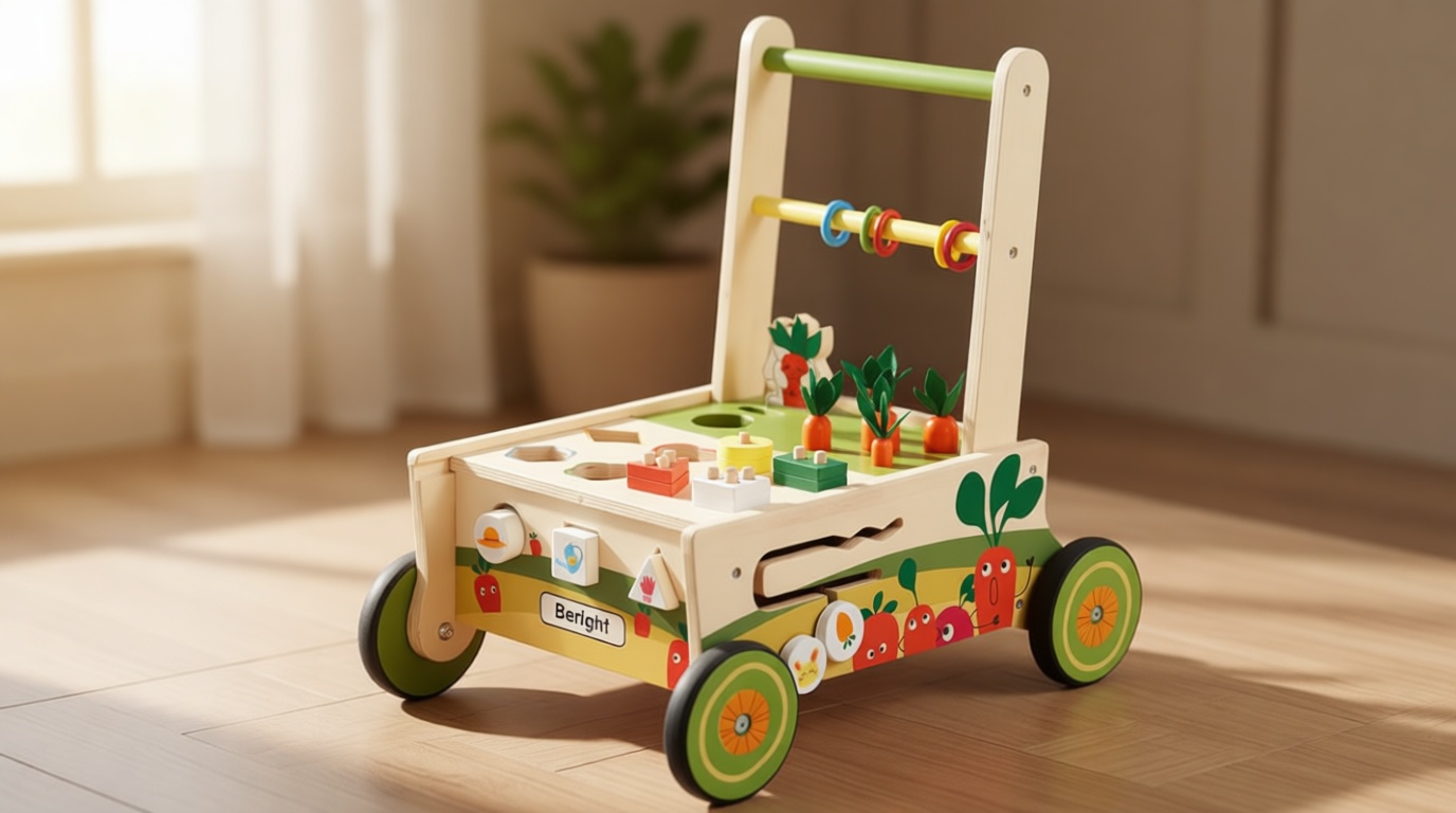 Beright 12-in-1 Wooden Baby Walker, Toddler Activity Center Toys, Wooden Baby Push and Pull Toys, Baby Push Walker, Multiple Play, Develops Motor Skills & Stimulates Creativity, Upgraded