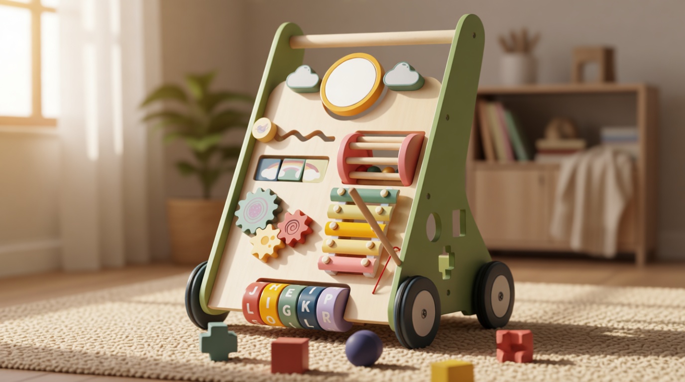 Bautia Wooden Baby Walker, Montessori Walker for Babies 6-12 Months, Push Walking Toys for 1 Year Old Learning to Walk