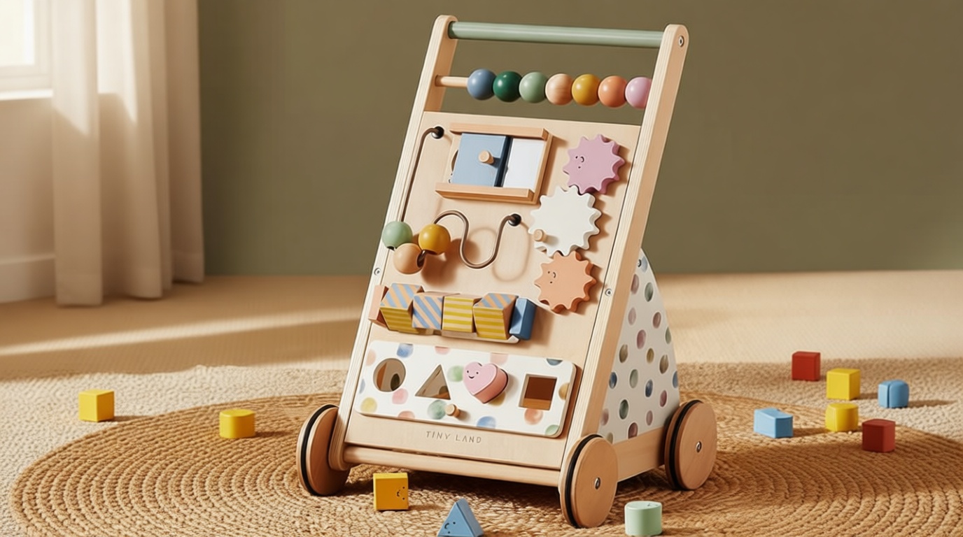 Tiny Land Wooden Baby Walker with Adjustable Speed, Montessori Activity Push Walker Toy for Toddlers, Baby Gift Parents Love for Boys & Girls(Morandi) The Forest Stewardship Council