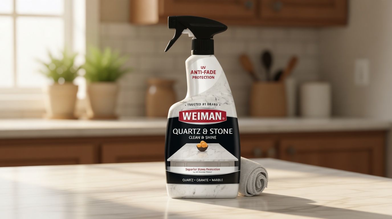 Weiman Quartz Countertop Cleaner and Polish - Clean and Shine Your Granite, Marble Countertops, Kitchen Island, and Stone Surfaces with UV Anti-Fade Protection, Citrus, 24 Ounce with Microfiber Cloth