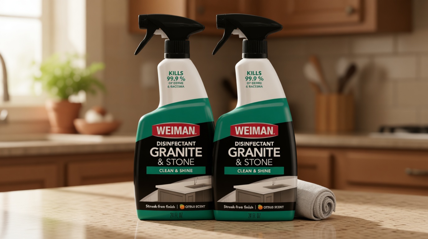 Weiman Disinfectant Granite Daily Clean & Shine (2 Pack with Polishing Cloth) Safely Clean Disinfect and Shine Granite Marble Soapstone Quartz Quartzite Slate Limestone Corian Laminate Tile Countertop