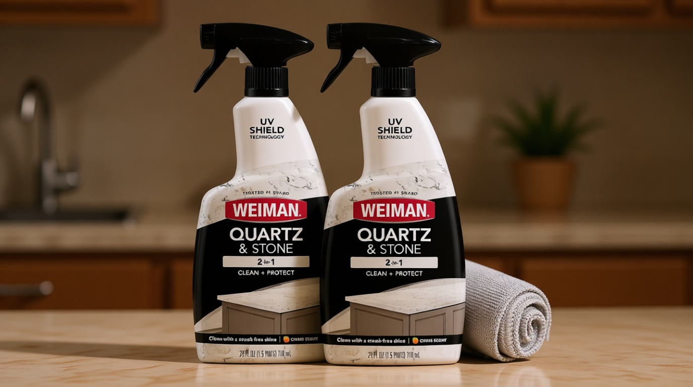 Weiman Quartz Countertop Cleaner and Polish - Clean and Shine Your Countertops Islands and Stone Surfaces with UV Protection, 24 Ounce with MicroFiber Towel, 2 Pack