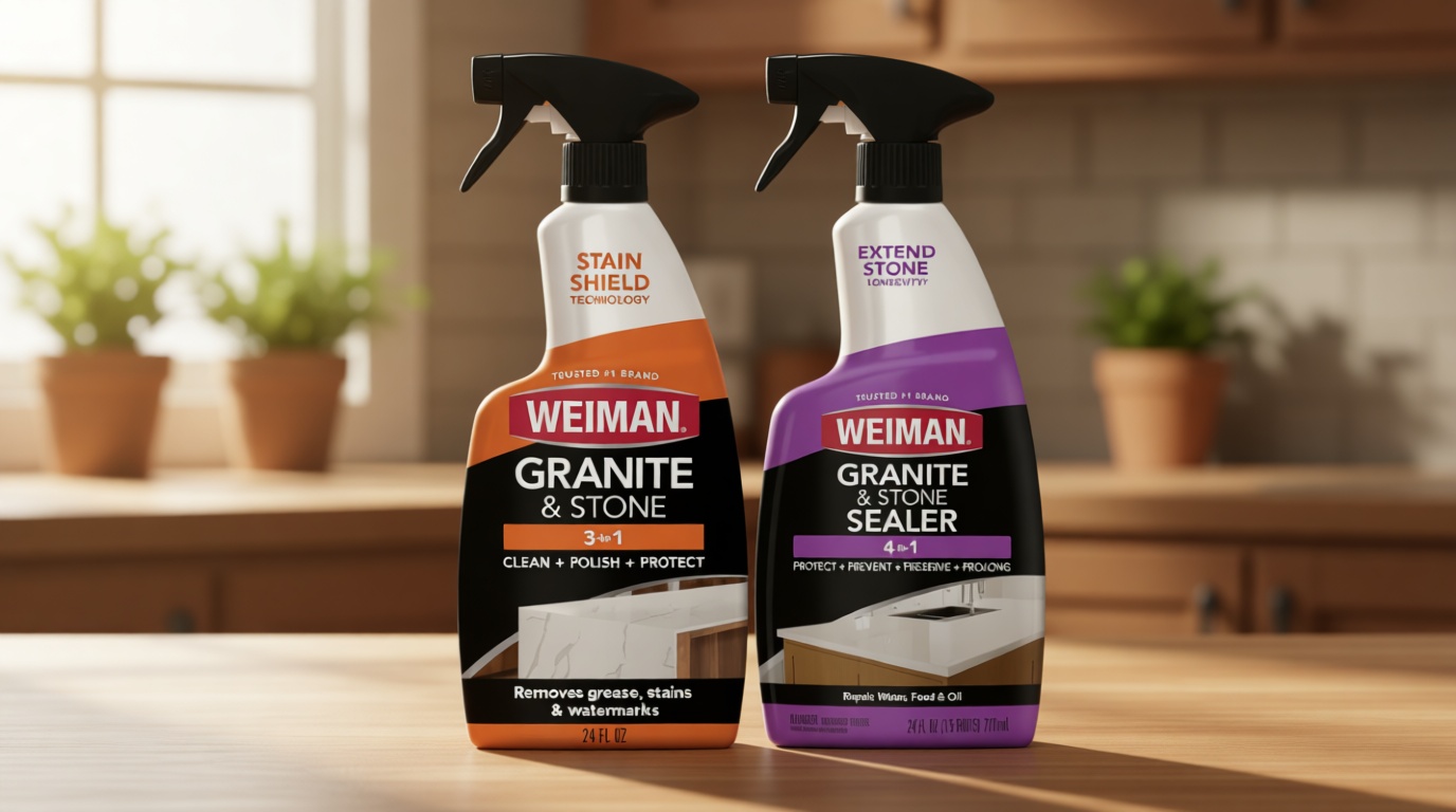 Weiman Stone & Granite Countertop Cleaner and Sealer Kit – Clean, Polish & Protect Natural Stone & Granite Sealer – Streak-Free – Safe for Granite, Marble & Quartz – 2 Pack (24 oz Each)
