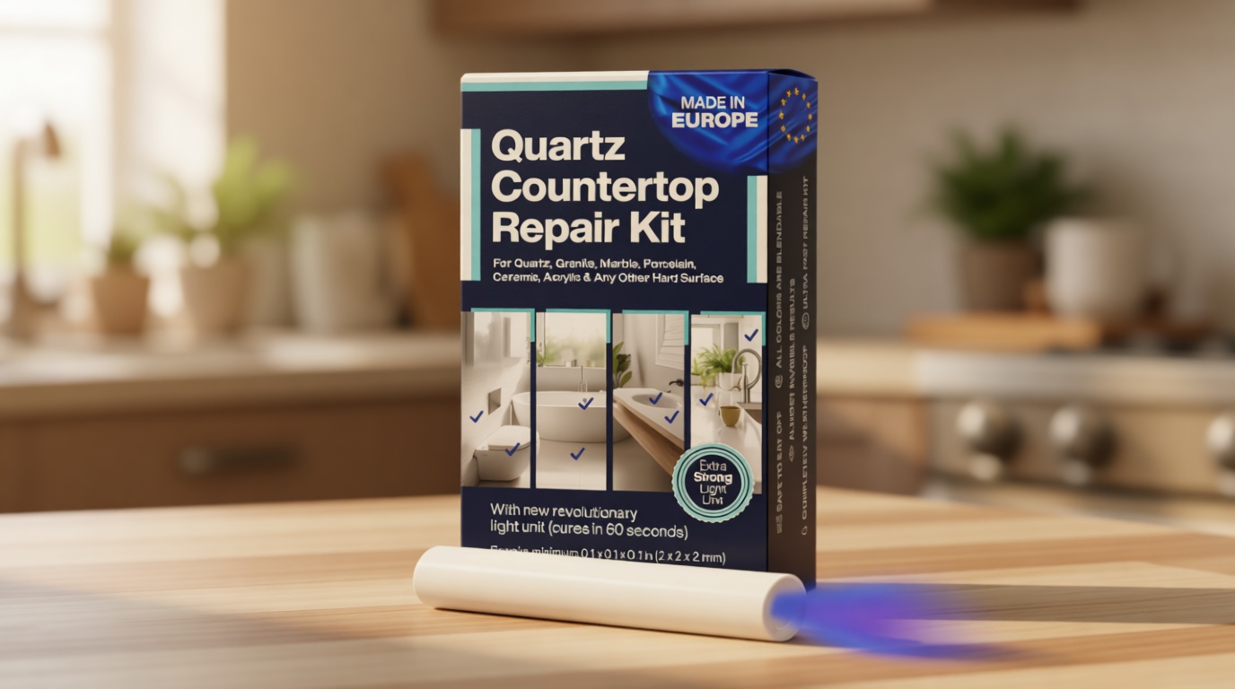 Quartz Countertop Repair Kit DIY (3 Colors + Polisher) - Made by Engineers I Also for Granite, Acrylic, Fiberglass, Porcelain, Tile & Ceramic Surfaces I Easy Process & Quick Results