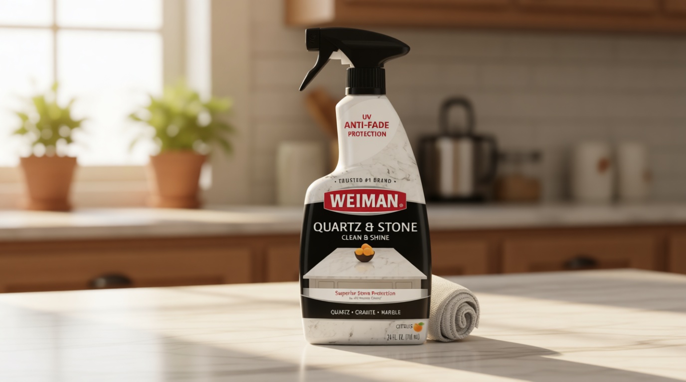 Weiman Quartz Countertop Cleaner and Polish - Clean and Shine Your Granite, Marble Countertops, Kitchen Island, and Stone Surfaces with UV Anti-Fade Protection, Citrus, 24 Ounce with Microfiber Cloth