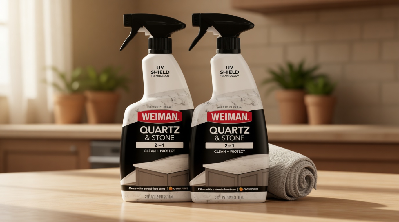 Weiman Quartz Countertop Cleaner and Polish - Clean and Shine Your Countertops Islands and Stone Surfaces with UV Protection, 24 Ounce with MicroFiber Towel, 2 Pack