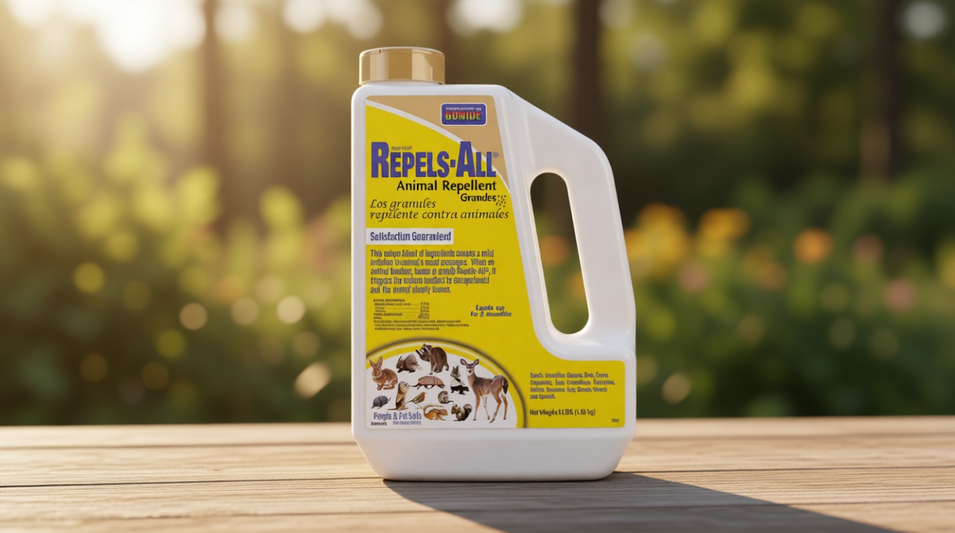 Bonide Repels-All Animal Repellent Granules, 3 lbs. Ready-to-Use Deer & Rabbit Repellent, Deter Pests from Lawn & Garden