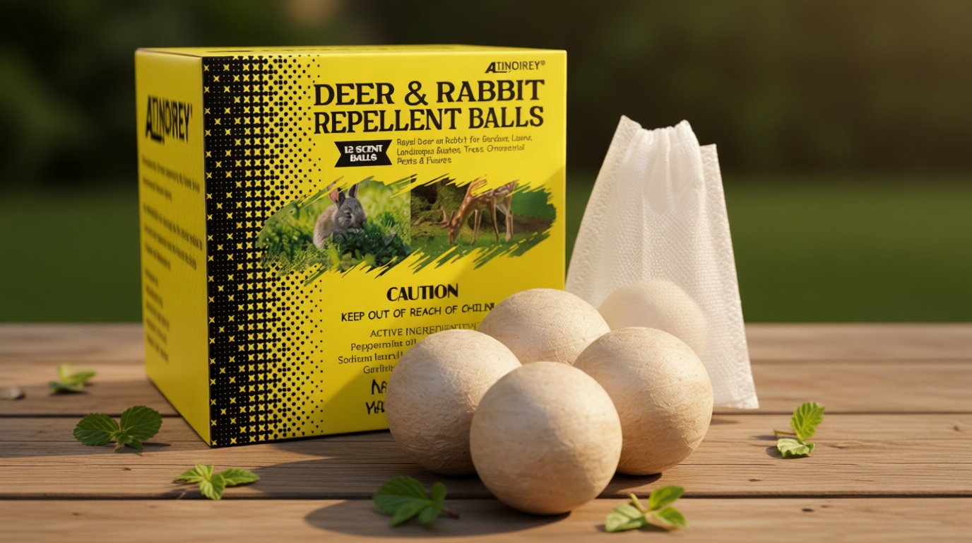 Deer & Rabbit Repellent Balls- Outdoor Animal Deterrent for Garden, Yard, Trees & Plants | Natural, Long-Lasting | Safe for Pets, Kids, Flowers & Vegetables (12PCS)