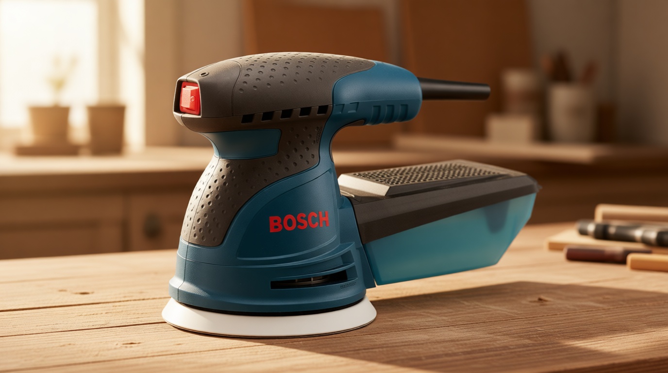 BOSCH ROS20VSC Palm Sander 2.5 Amp 5 Inch Corded Variable Speed Random Orbital Sander, Polisher Kit with Dust Collector and Soft Carrying Bag
