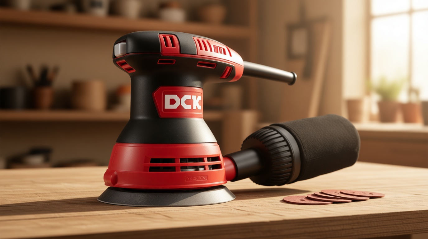 DCK Random Orbital Sander, 3.0 AMP Corded Palm Sander, 6 Speeds Max 12,000 OPM, 5-Inch with 10 pcs Sandpapers, Dust Bag, Low Vibration for Woodworking, Decoration Furniture (KSA125)