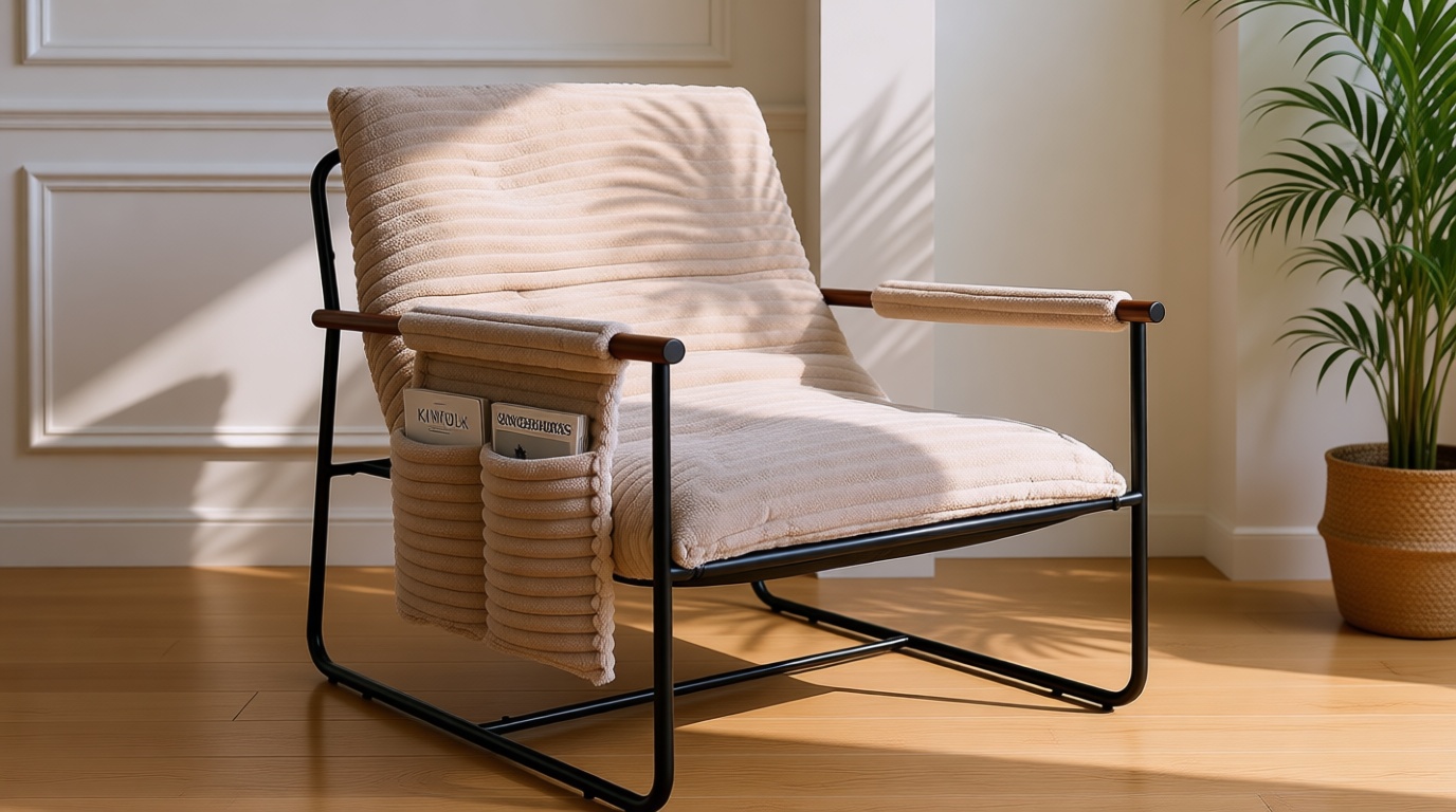 Comfy Accent Chair Modern Living Room Chair Cozy Lounge Chairs Oversized Armchair With Wood Armrests Sturdy Metal Frame Upholstered Reading Chair Soft Cushion sofa Chairs For Bedroom Balcony Porch