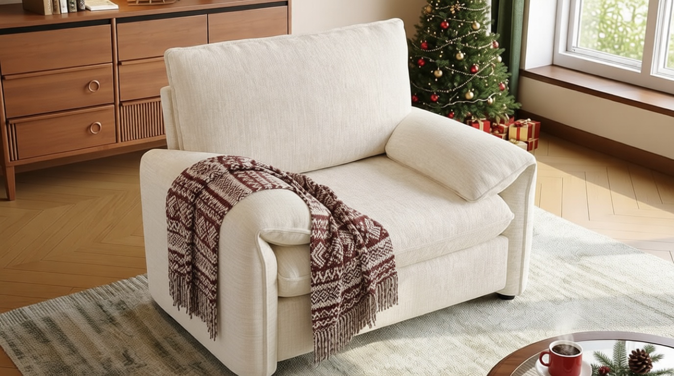 ONBRILL Oversized Accent Chair, 41 Inch Chenille Fabric Armchair, Comfy Single Sofa Chair with Padded Arms, Pocket Spring Cushion, Modern Reading Chair for Living Room, Bedroom, Beige