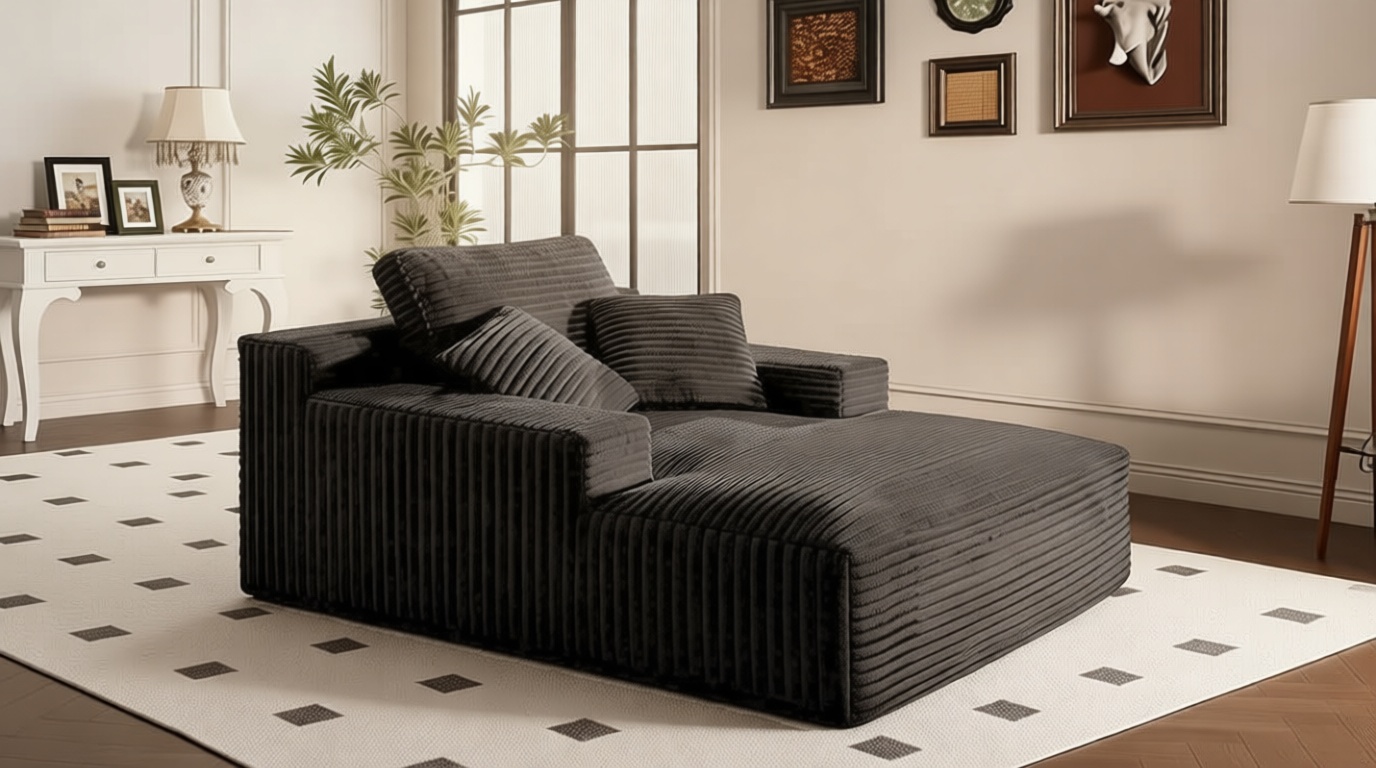 68" Chaise Lounge Chair Indoor, Corduroy Upholstered Boneless Sofa Bed, Deep Seat Sleeper Couch Reading Chairs, Oversized Comfy Cloud Sofas Couches for Living Room, Bedroom (Dark Grey, Oversized) | Corduroy Upholstered, Boneless Sofa Bed, Deep Seat Sleeper, Comfy Cloud, Dark Grey
