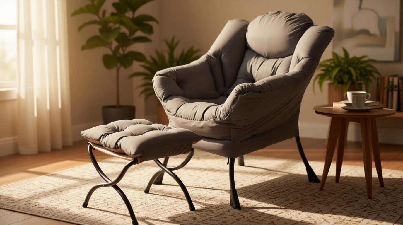 Welnow Lazy Chair with Ottoman, Modern Accent Chair with Armrests and a Side Pocket, Leisure Sofa Armchair, Reading Armchair with Footrest for Small Space, Dark Grey