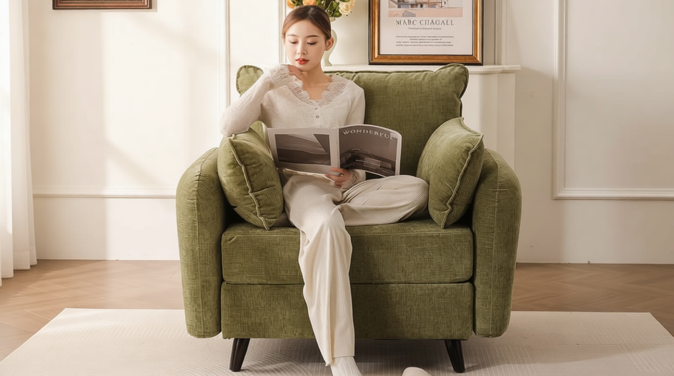 Rexulqo Oversized Accent Chair with All Seats Storage,Comfy Living Room Chairs with 2 Throw Pillow,Upholstered Mid-Century Armchair,24.5'' Deep Seat,Reading Chair for Bedroom,Office,Chenille,Green