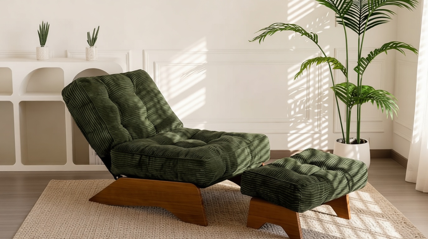 MAXYOYO Accent Chair with Ottoman Adjustable Backrest, Tufted Living Room Chair Upholstered Lounge Chair with Footrest Set, Modern Chair Cozy Reclining Chair for Reading Room, Green